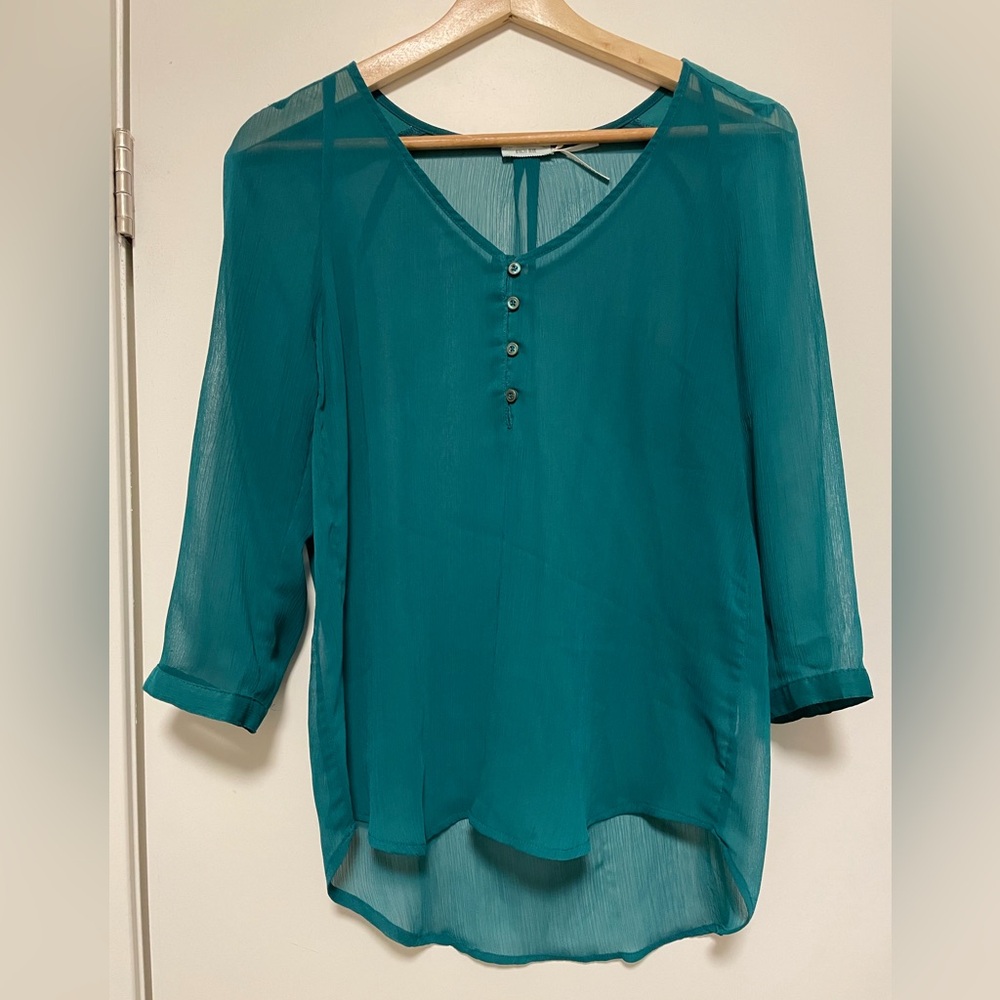 Kimchi Blue Teal Sheer V-Neck Blouse